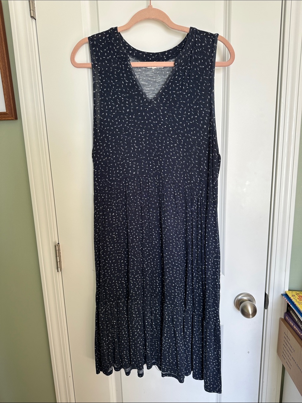Sleeveless V-Neck Navy Printed Women’s Dress